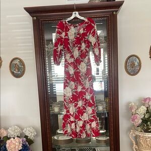 Red and White Puff Sleeve Sundress with Square Neck